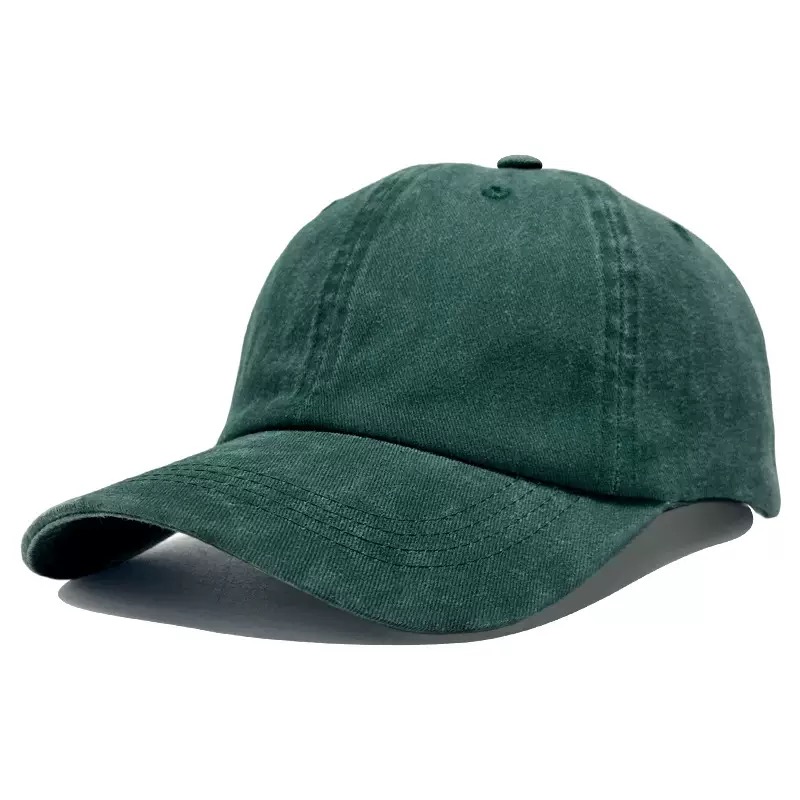 2026 New Washed Cotton Curved Brim Baseball Cap Dark Green Vintage Style Soft Custom Logo One Size Dad Hat