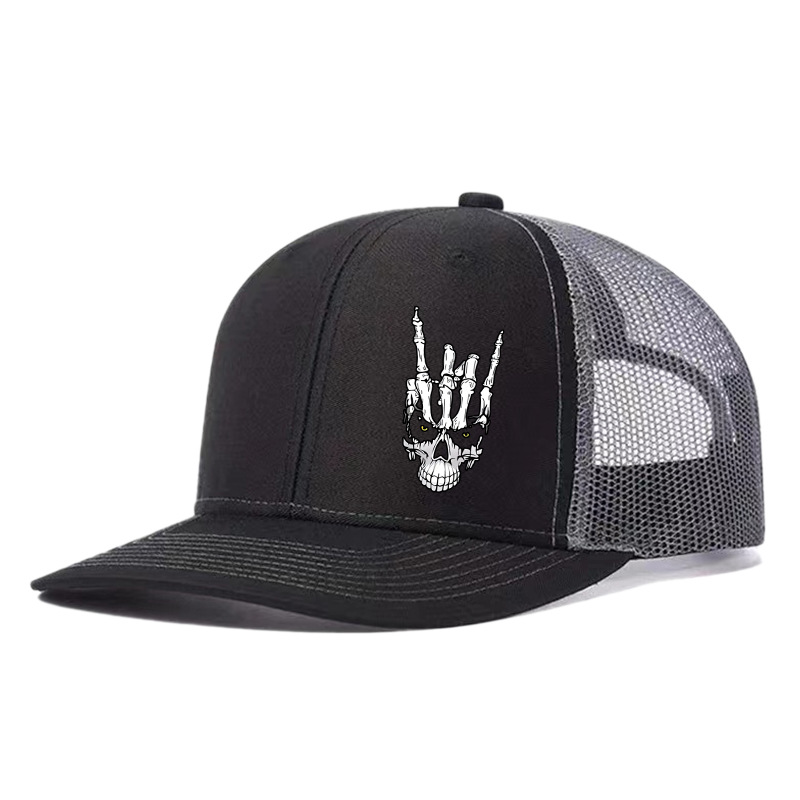 Halloween Skull Hand-brim Baseball Trucker Hat Outdoor Breathable Mesh Cap