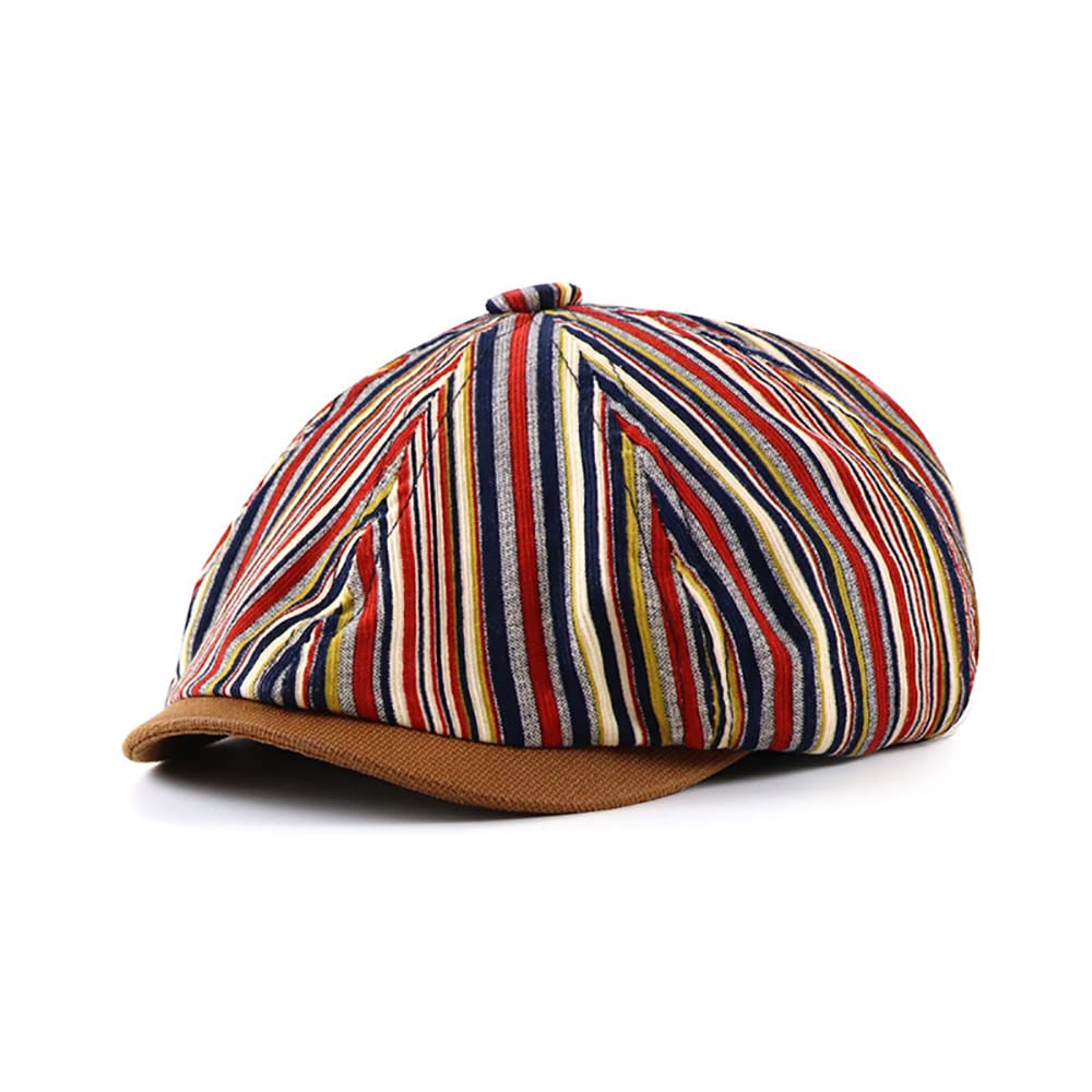 Cotton Striped 8-Panel Newsboy/Cabbie Painter Style Octagonal Golf Cap for Men Outdoor Travel Casual