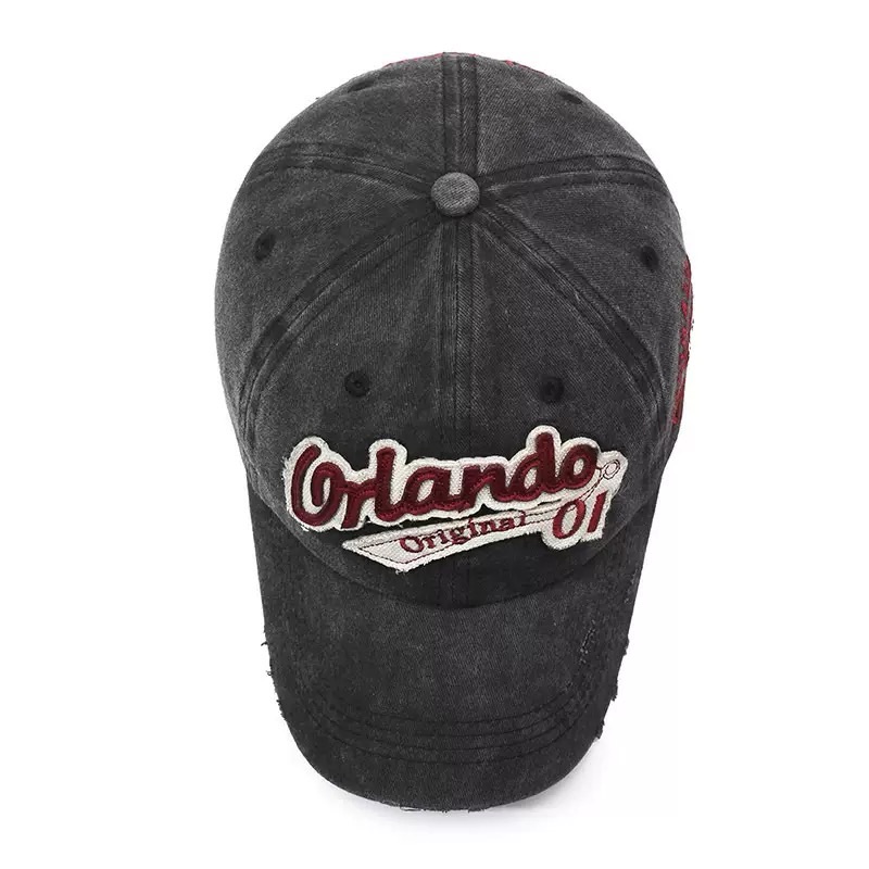 Vintage 6-Piece Baseball Cap Patch with Distressed Effect Hand Embroidered Tear-Shaped Holes Letter Pattern