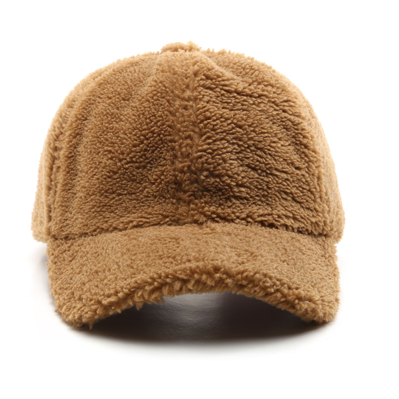 High Quality Vintage Solid Color Winter Warm Plush Wool Lamb Baseball Cap Kids Size Fashionable Sporty Curve Brim Custom Rubber
