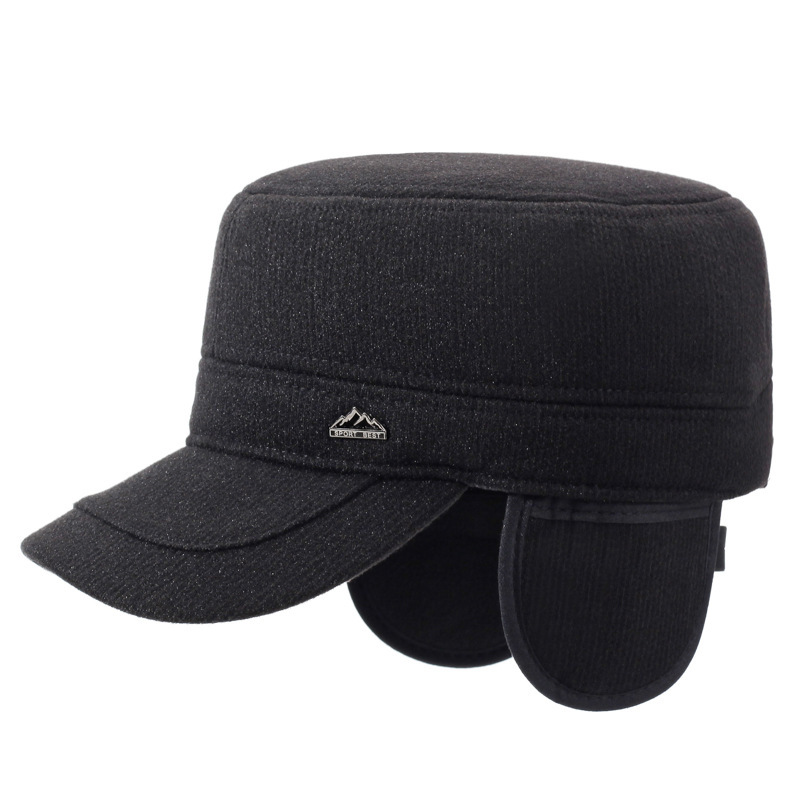 Winter New Style Outdoor Men's Elderly Hat Warm Wool Flat-top Cap Casual Middle-aged Dad Thick Flat-top