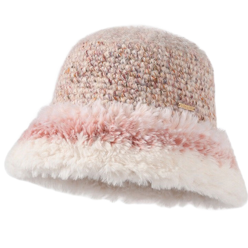Customized Designer Pink Rainbow Fleece Wool Bucket Hat for Women Warm Winter Knitted Hat with Digital Printed Letter Pattern