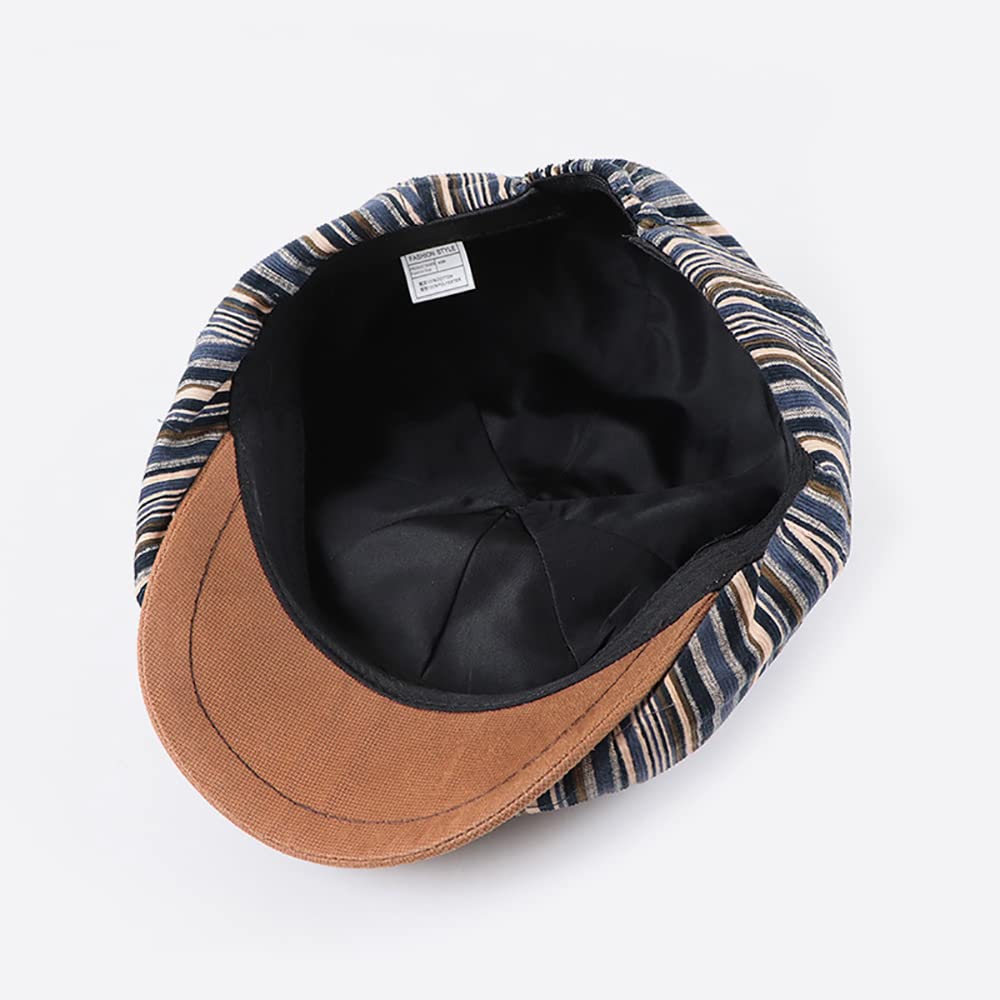 Cotton Striped 8-Panel Newsboy/Cabbie Painter Style Octagonal Golf Cap for Men Outdoor Travel Casual
