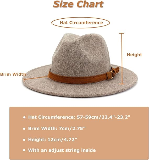 Custom Womens Classic Wide Brim Felt Wool Fedora Panama Hat with Belt Buckle Casual Outdoor