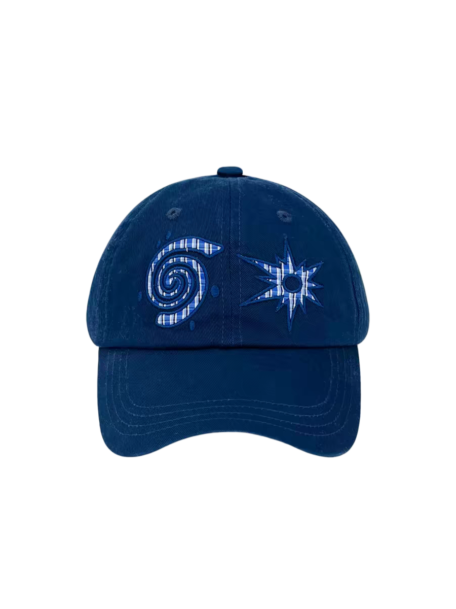 Navy Blue 6-Panel Denim Baseball Cap 100% Cotton Vintage Retro Style Affixed Cloth Embroidery Adjustable Metal Buckle Unisex