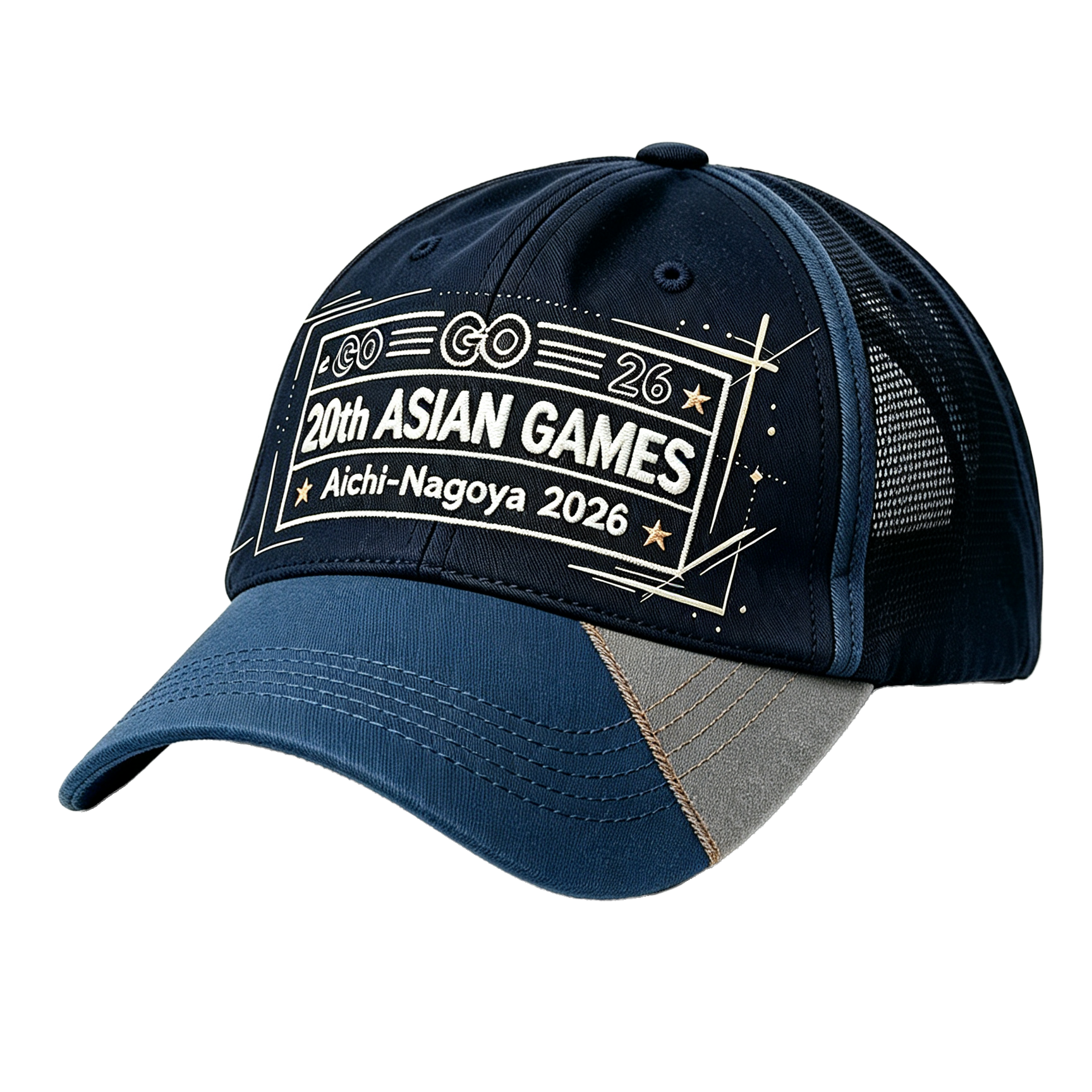 2026 Aichi-Nagoya Asian Games Unisex Grey Denim Cap | Adjustable 3D Raised Embroidered Baseball Hat