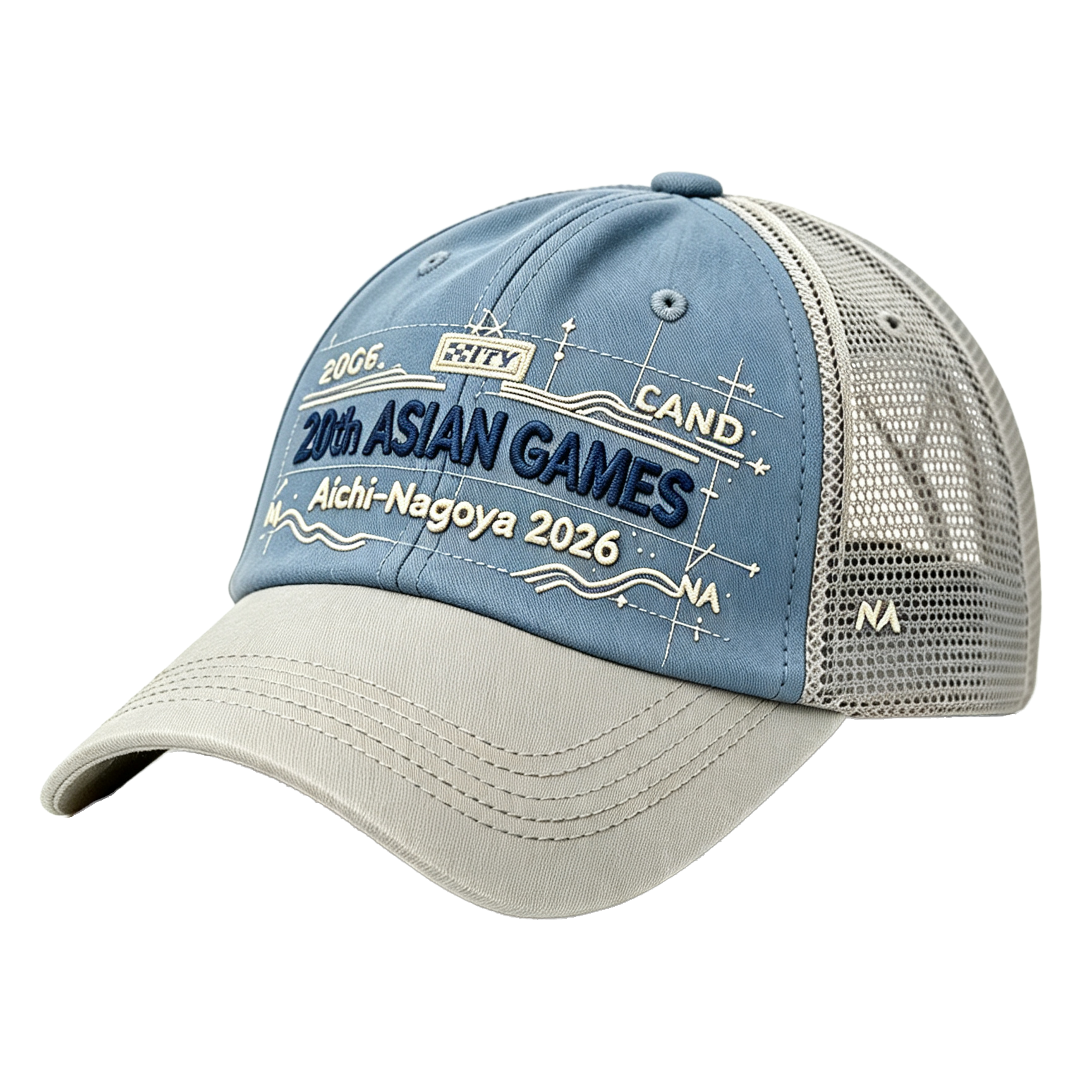2026 Aichi-Nagoya Asian Games Unisex Grey Denim Cap | Adjustable 3D Raised Embroidered Baseball Hat