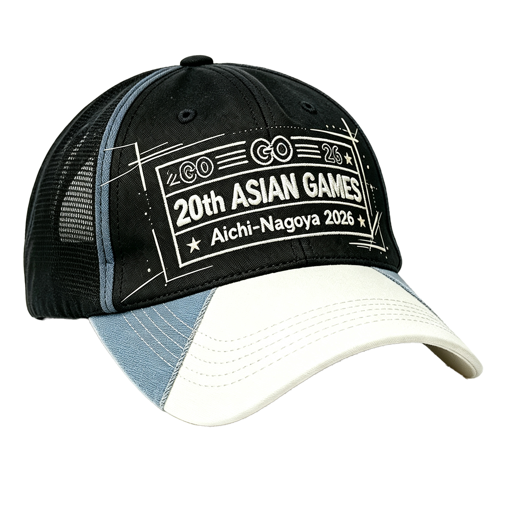 2026 Aichi-Nagoya Asian Games Unisex Grey Denim Cap | Adjustable 3D Raised Embroidered Baseball Hat