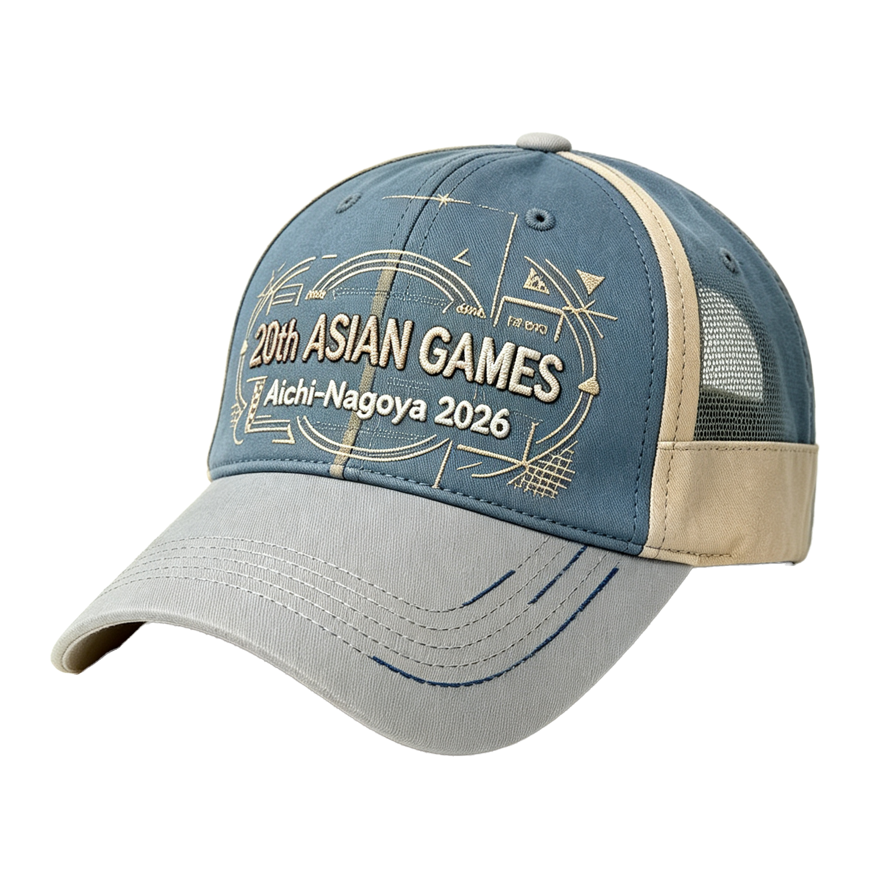 2026 Aichi-Nagoya Asian Games Unisex Grey Denim Cap | Adjustable 3D Raised Embroidered Baseball Hat