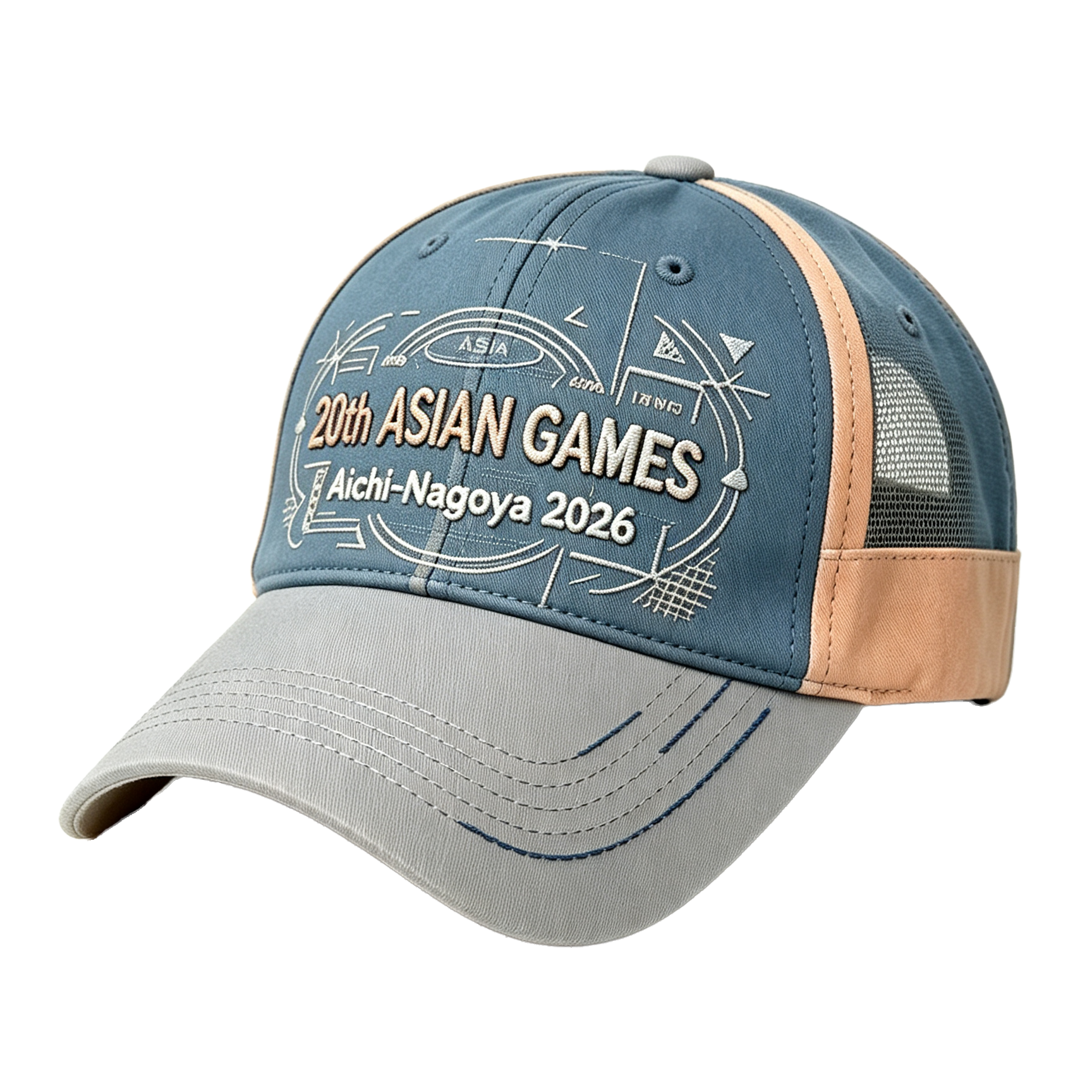 2026 Aichi-Nagoya Asian Games Unisex Grey Denim Baseball Cap | Adjustable 3D Raised Embroidered Design