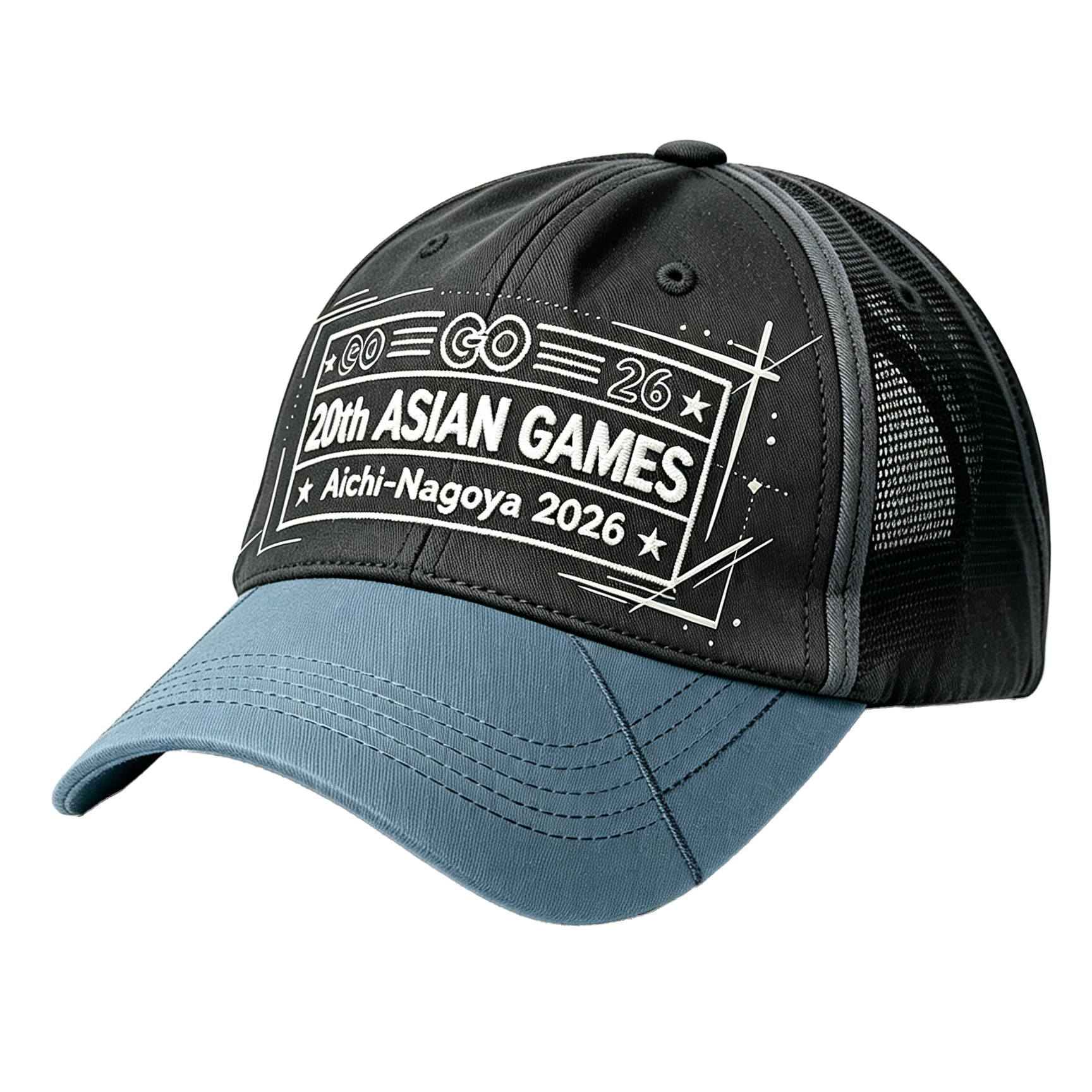2026 Aichi-Nagoya Asian Games Unisex Grey Denim Baseball Cap | Adjustable 3D Raised Embroidered Official Logo