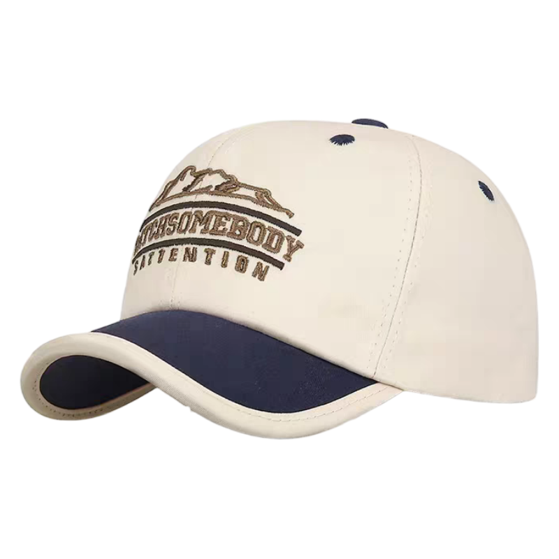 Beige Metallic Thread Embroidery Sporty Twill Vintage Adjustable Soft Dad Hat Baseball Cap