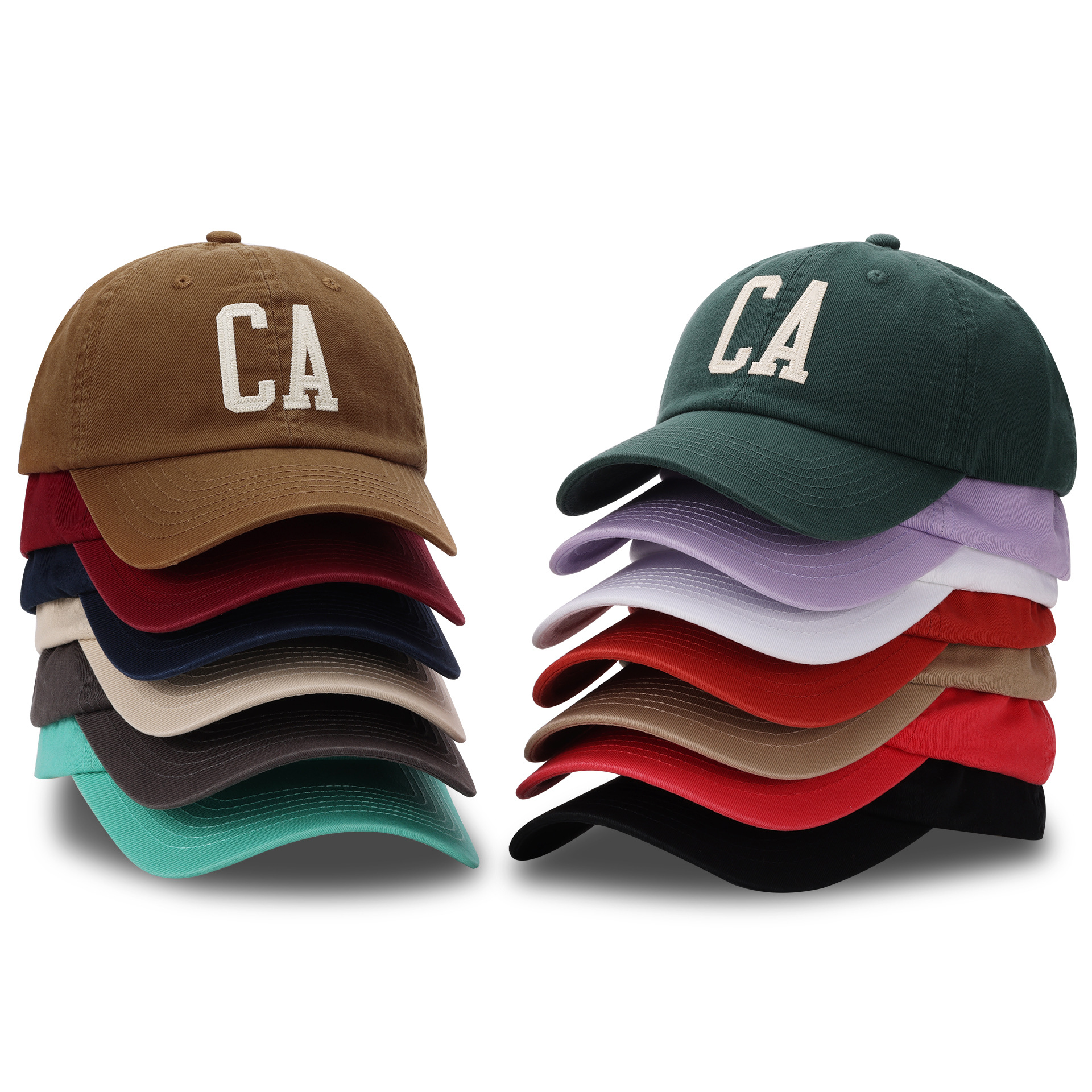 Customized High-quality CA Letter Embroidery 6-Panel Cotton Adjustable Sporty Fashionable Unisex Four Seasons Baseball Cap