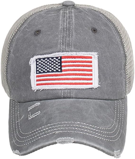 American Flag Trucker Cap Big Head Snapback Patriotic Baseball Hat with Affixed Cloth Embroidery Outdoor Casual