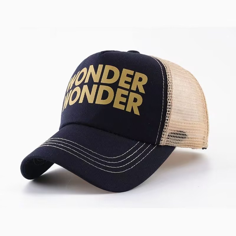 Wholesale Custom Logo Print Trucker Hat Navy Blue Front Mesh Back Adjustable Baseball Cap Unisex Streetwear