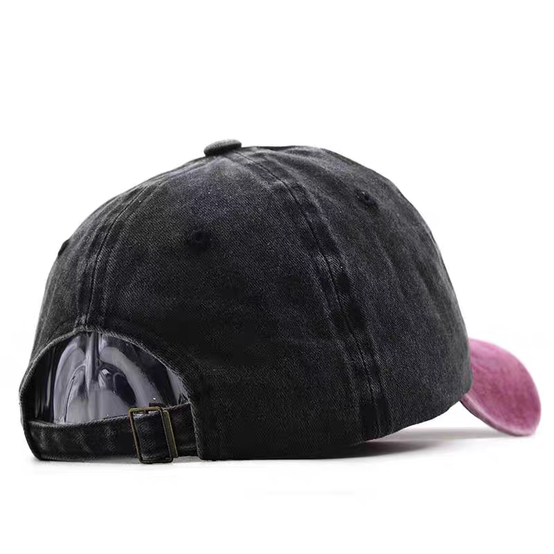 Distressed Washed Twill 6-Panel Color Block Fish Embroidery Vintage Baseball Cap Unisex American Dad Hat Outdoor Fishing Sun Cap