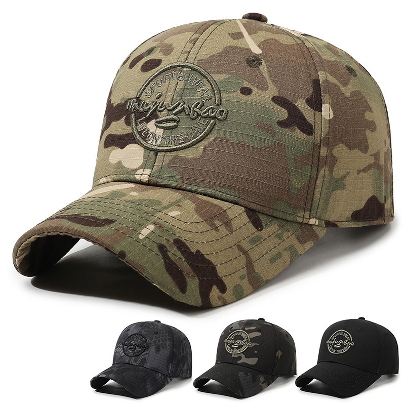 Men's Camouflage 6-Panel Baseball Cap Curved Brim Adjustable Cotton Fabric Sun Protection for Outdoor Use Four Seasons Casual