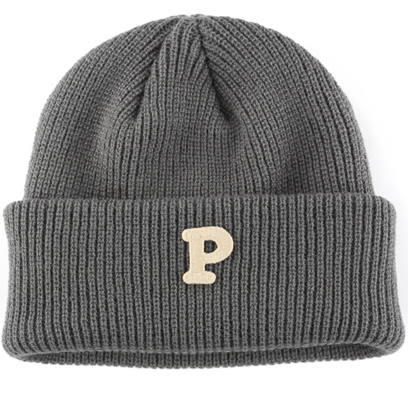 High Quality Custom Winter Warm Knit Skull Cap with P Embroidery Logo Solid Color Beanie Hats for Women-for Travel & Beach
