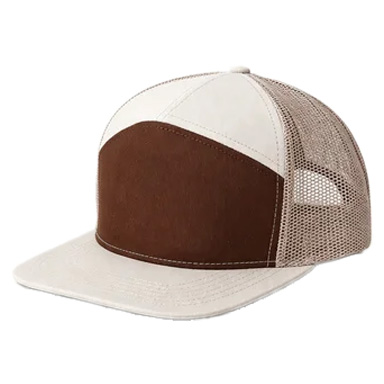 TwoTone 5Panel Flat Brim Trucker Cap, Structured Mesh Back Snapback Baseball Hat for Custom Embroidery