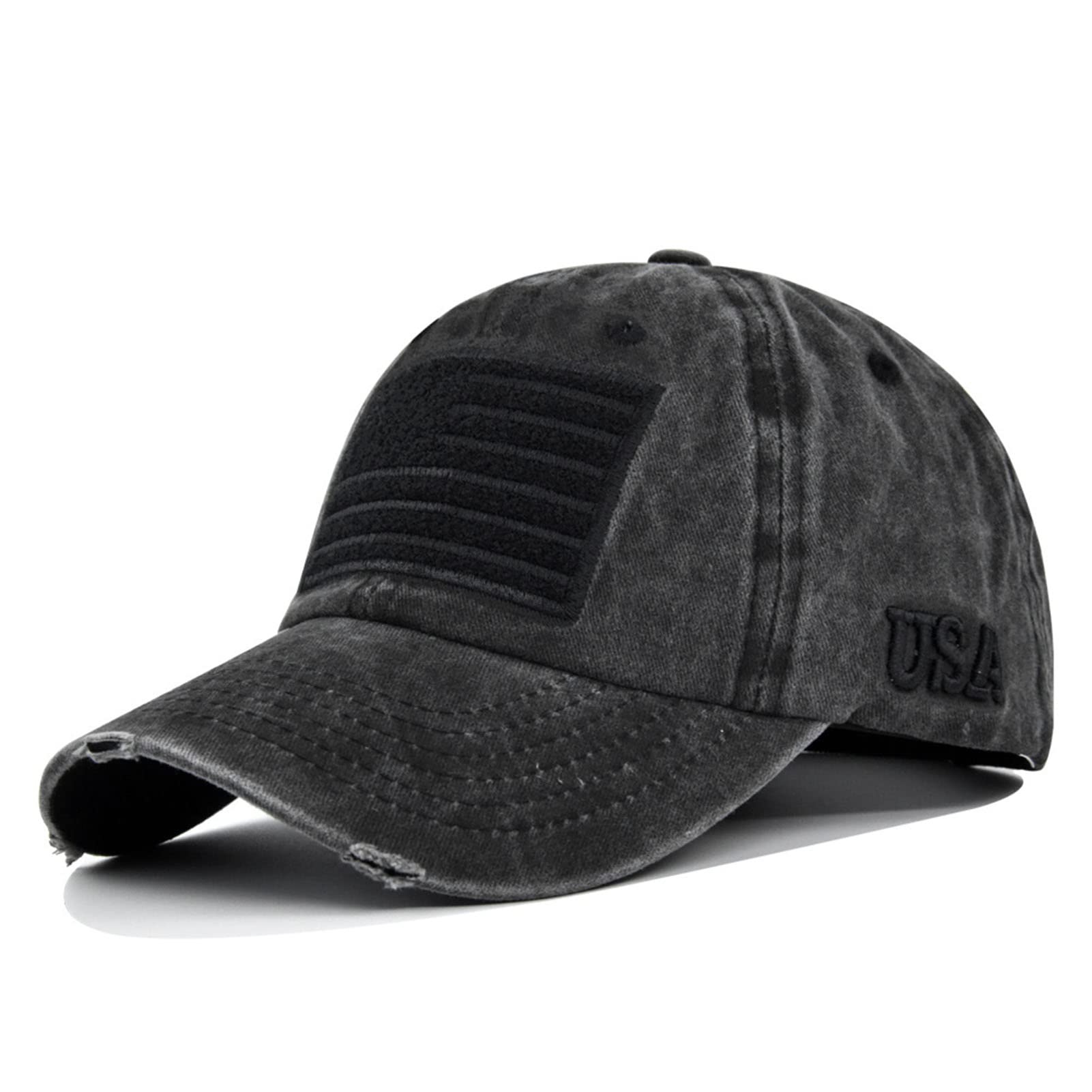 Wholesale Custom American Flag 6-Panel Curved Baseball Cap Embroidery Adjustable Washed Vintage Cotton Denim Distressed