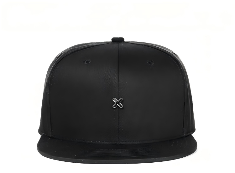 2026 New Black Metal X Logo Flat Brim Snapback Baseball Cap Unisex Adjustable Buckle Trendy Duckbill Hip Hop Fashion Outdoor
