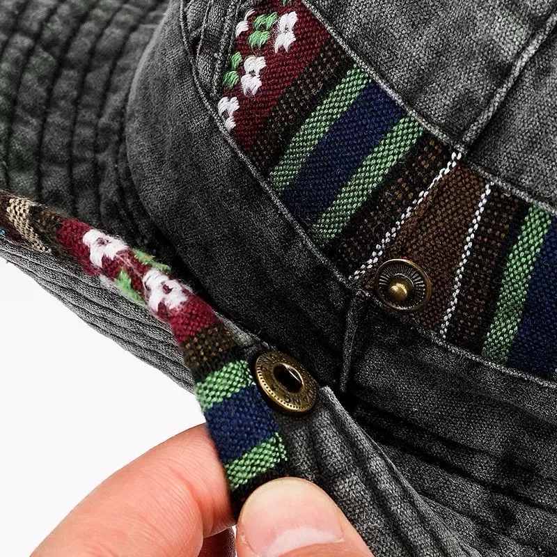 Cowboy Style Folk Embroidered Denim Fishing Hat Outdoor Sun Protection and Daily Cycling Shade for Travel