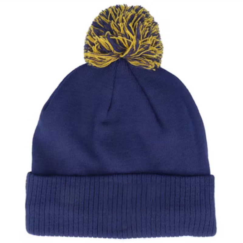 Design Your Own Plain Navy Blue Beanie With Pom Warm Knit Skull Cap Soft Cuff Beanie Fully Custom Logo Winter Hat for Men Women
