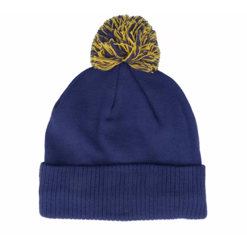 Design Your Own Plain Navy Blue Beanie With Pom Warm Knit Skull Cap Soft Cuff Beanie Fully Custom Logo Winter Hat for Men Women