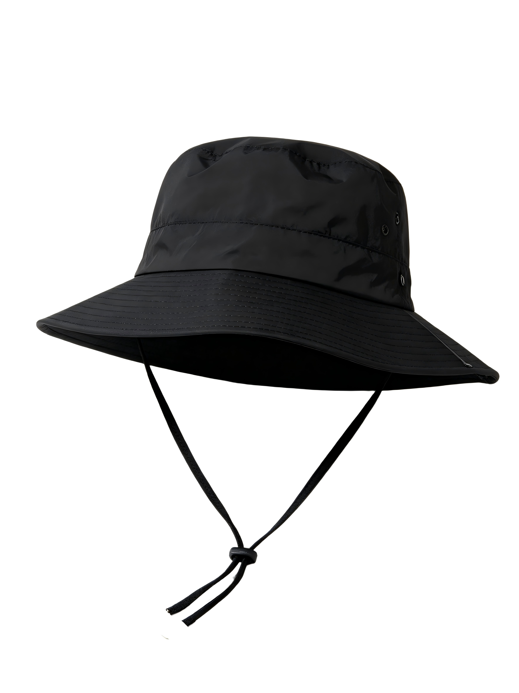 Lightweight Waterproof Polyester Black Bucket Hat With Adjustable Strap for Outdoor Activities
