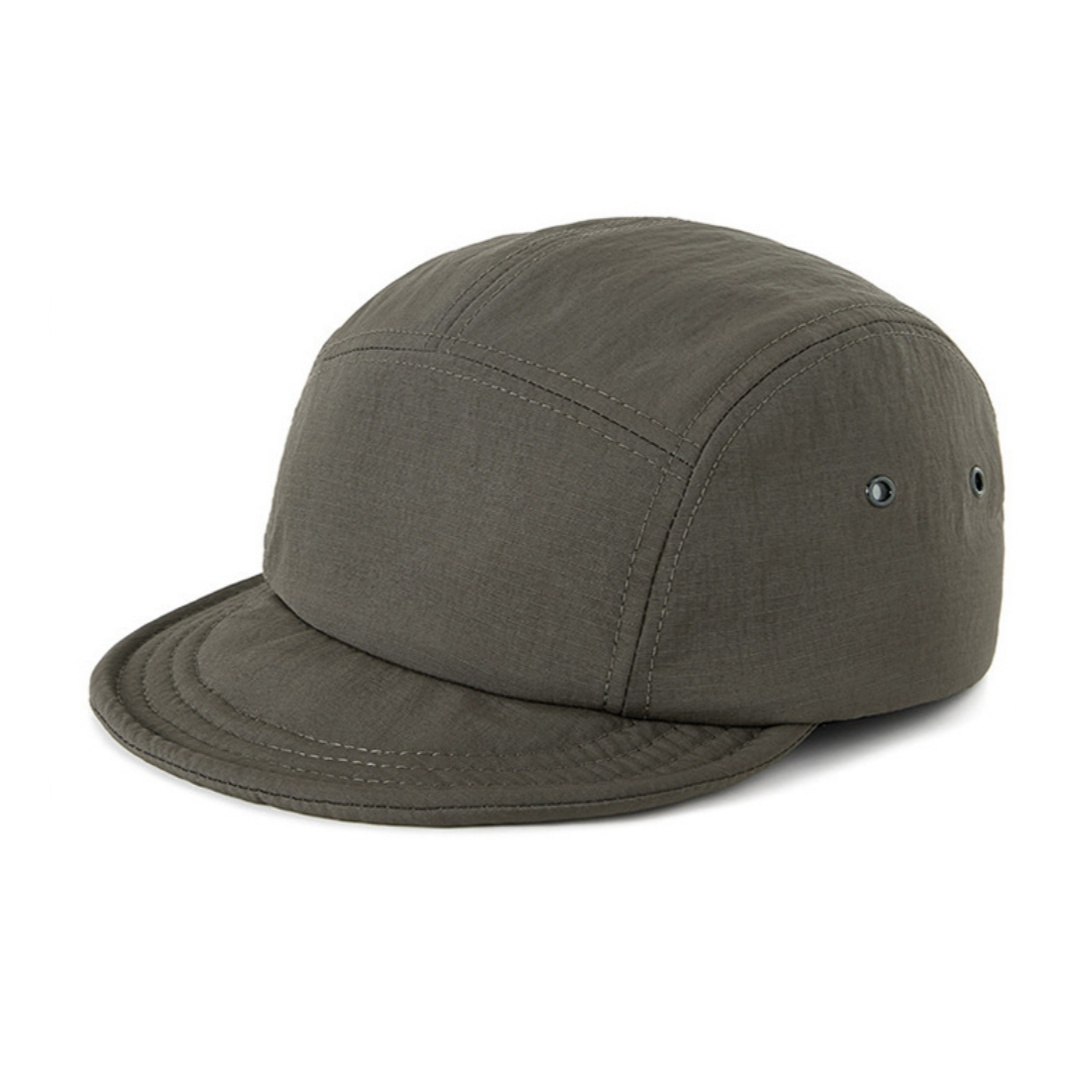 Woven Nylon Back Strap Packable Bill Soft Mesh Side Panels Custom Unstructured 5 Panel Polyester Camp Running Hat Caps