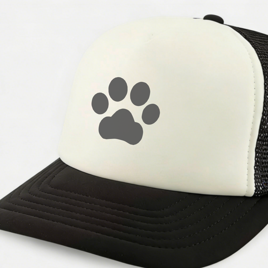 Cute Custom Embroidery High Quality 5-Panel Mesh Trucker Hat Dog Paw Print Terry Breathable Waterproof Fishing Ready Snapback