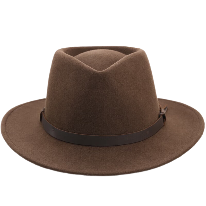 Custom Wide Brim Solid Fedora Felt Hats for Men Fedora Panama Hats With Leather Strap