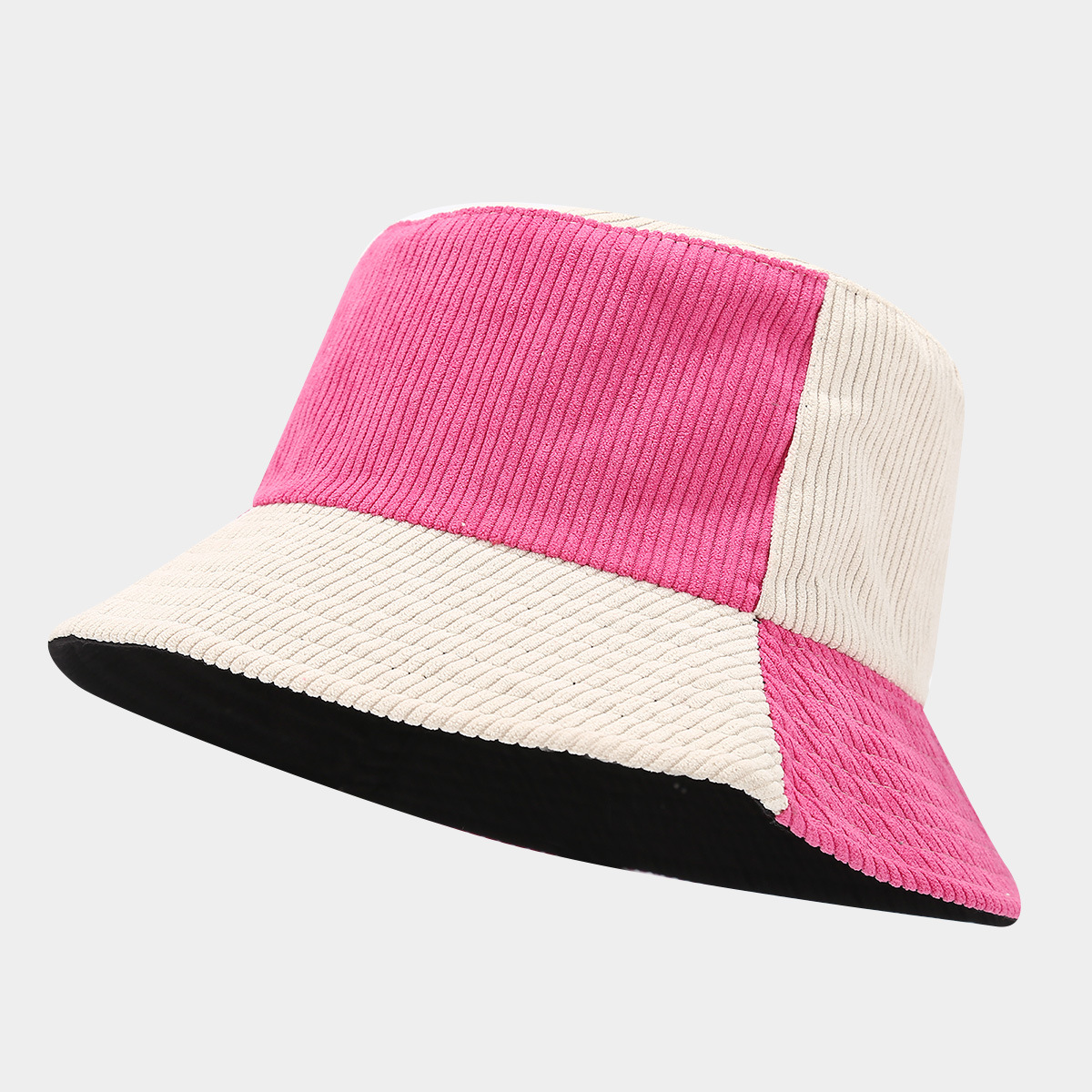 New Vintage Corduroy Two-tone Patchwork Fisherman Hat Stylish Workwear Bucket Hat