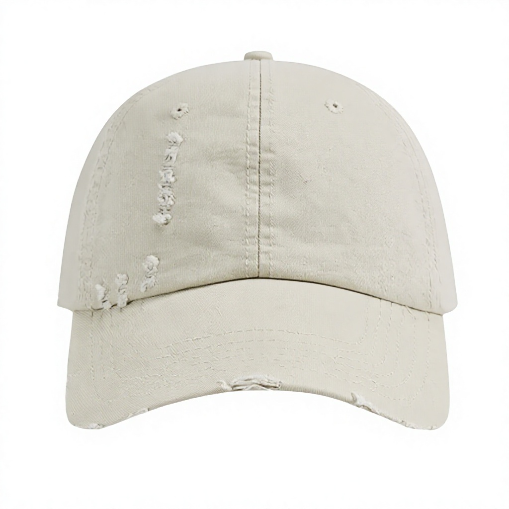 Korean-style Personalized Ripped Baseball Cap with Soft Crown and Wide Brim