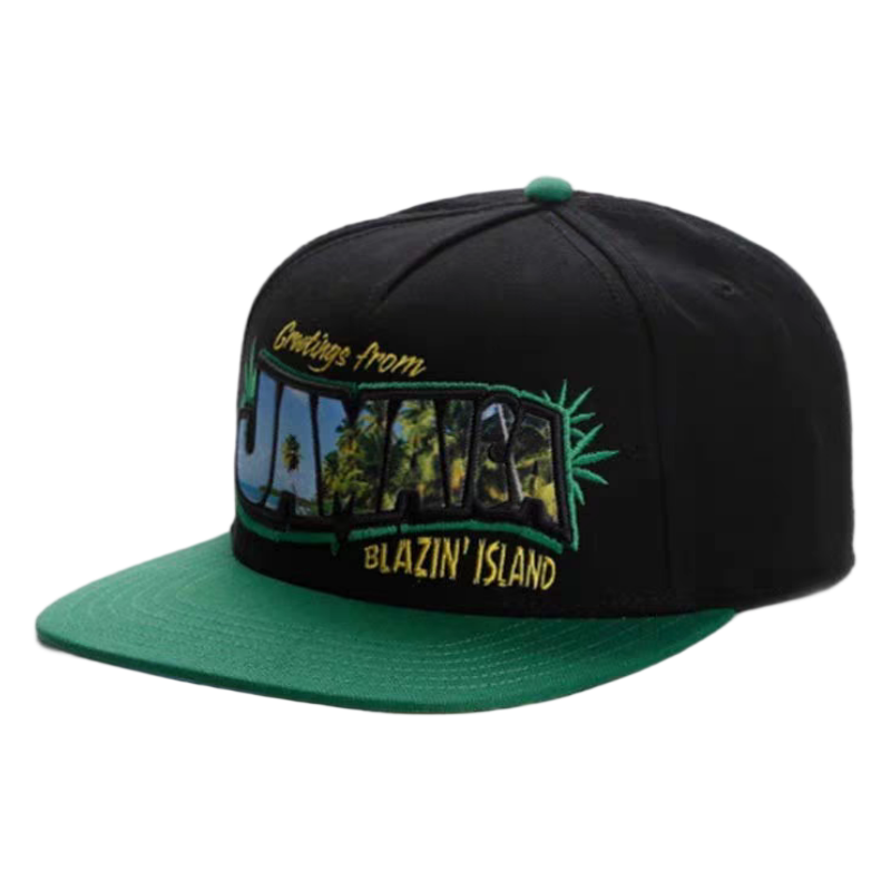 Hawaii 3D Embroidered Suede Flat Brim Snapback Cap Tropical Vacation Adjustable Hat