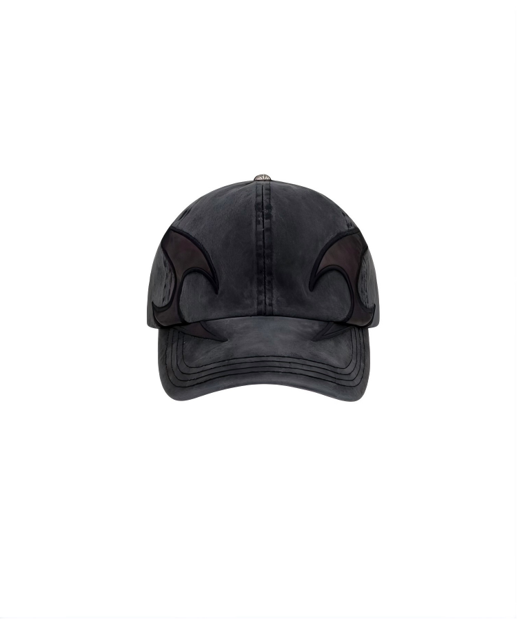 2026 New  Black Distressed Washed Twill & Denim Dobby Color Block Patchwork Baseball Cap Unisex Metal Buckle Street-style