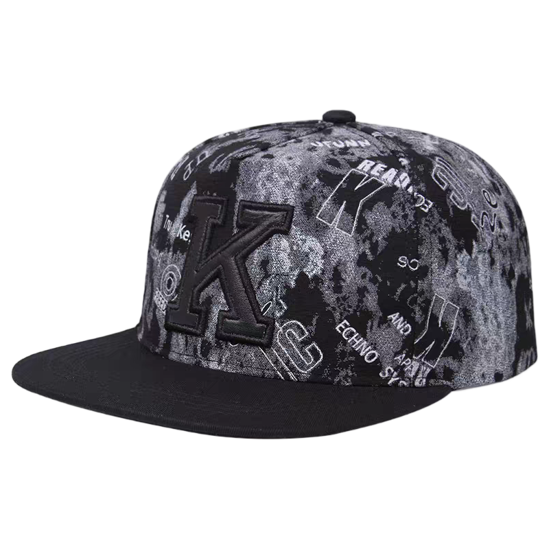 American 6-Panel 3D Letter Ink Splash Printed Adjustable Flat Brim Hip Hop Street Style Casual Unisex Snapback Cap Travel Ready