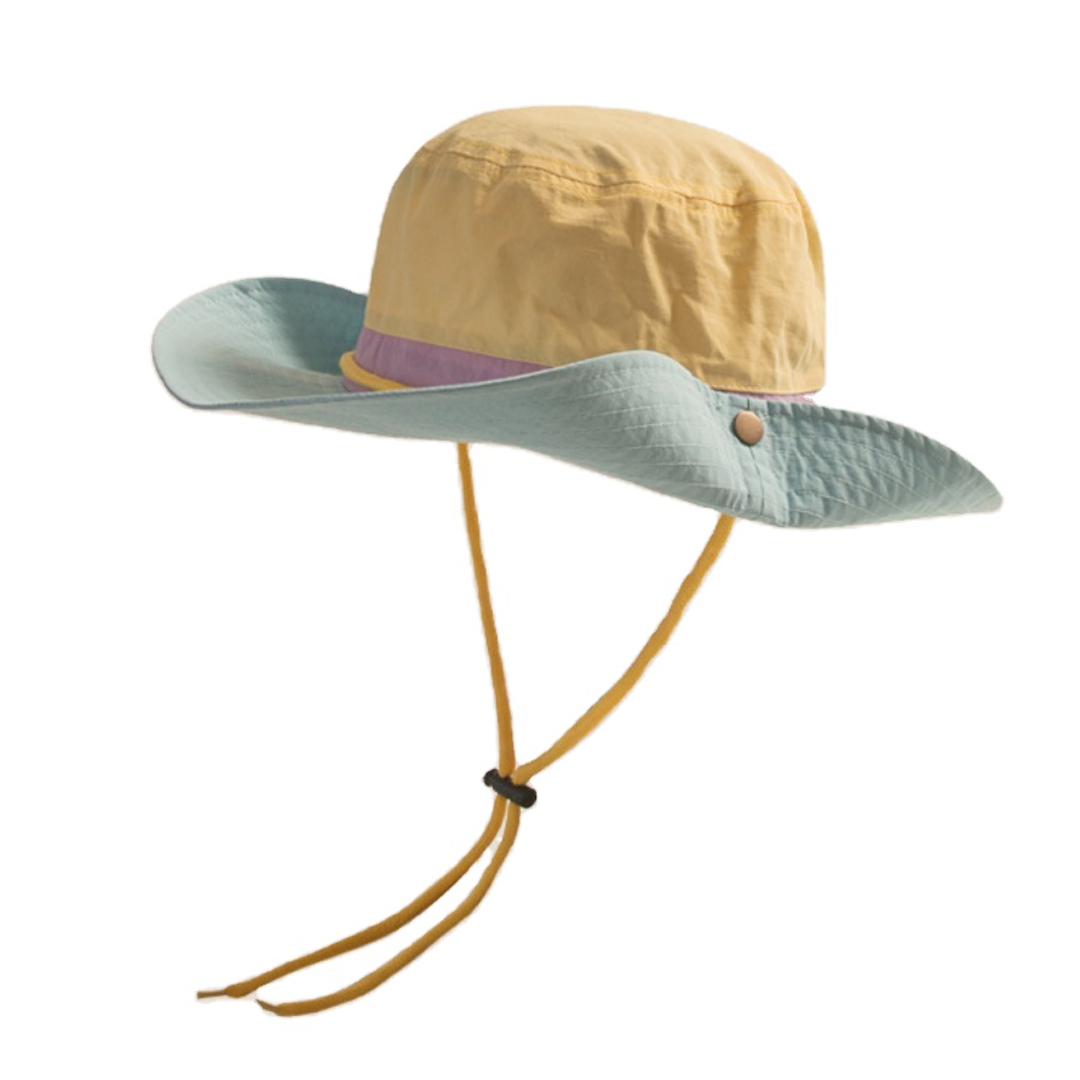 Children's Summer Quick-Dry Breathable Windproof Color-Block Thin Fisherman Hat Boys Girls Outdoor Wide-Brim Hiking Bucket Hat