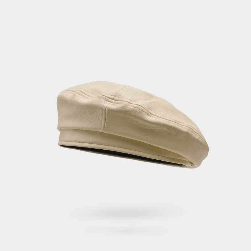2025 New PU Leather Beret for Women, Autumn Winter Warm British Style Retro Painter Hat