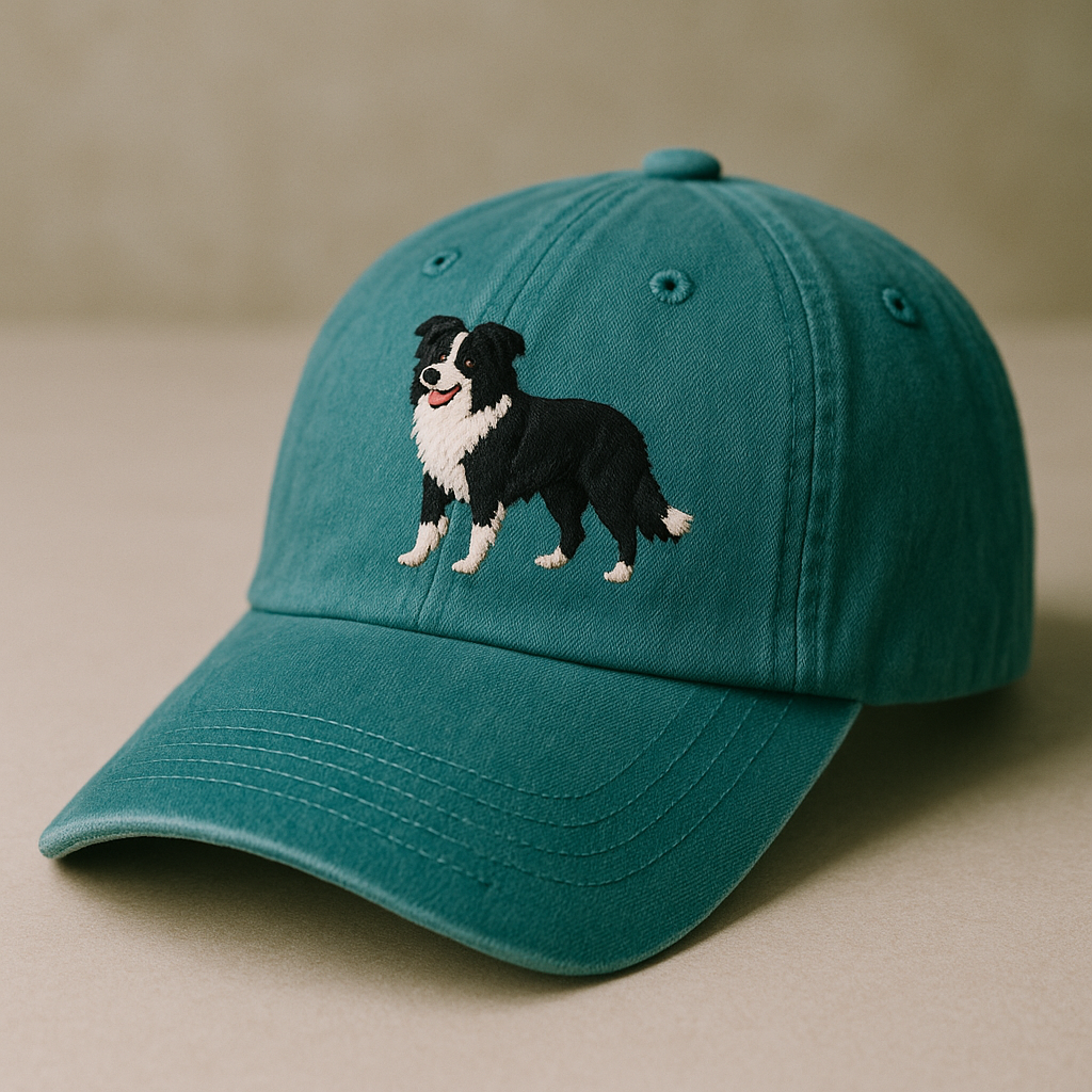 Men's Border Collie Embroidered Gray Adjustable Cotton Denim Baseball Cap