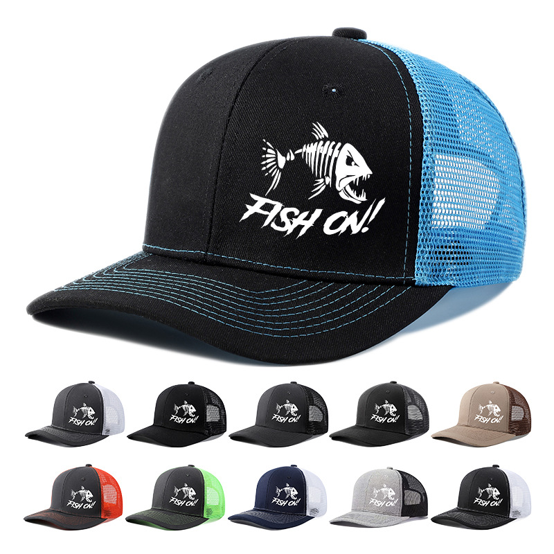 Creative Design Fish Pattern Flat Brimmed Net Cap Ventilated Truck Driver Hat