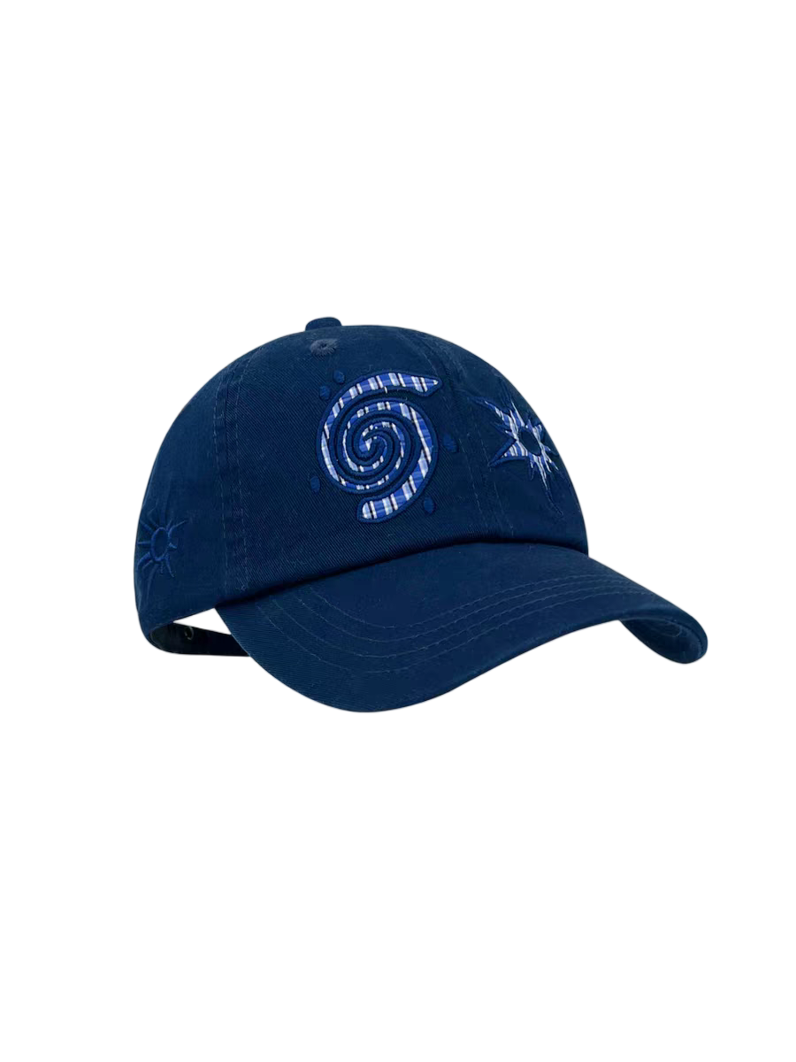 Navy Blue 6-Panel Denim Baseball Cap 100% Cotton Vintage Retro Style Affixed Cloth Embroidery Adjustable Metal Buckle Unisex