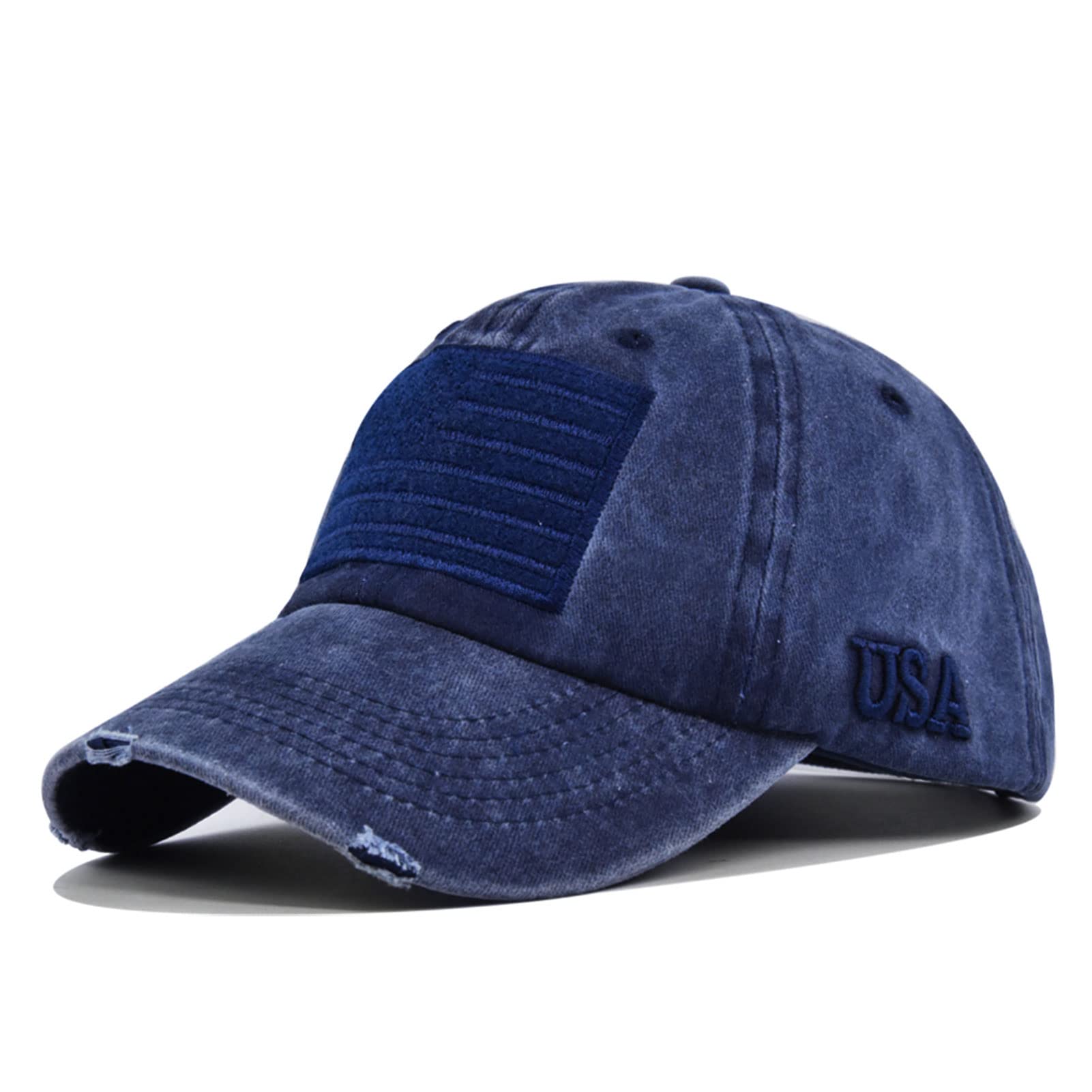 Wholesale Custom American Flag 6-Panel Curved Baseball Cap Embroidery Adjustable Washed Vintage Cotton Denim Distressed