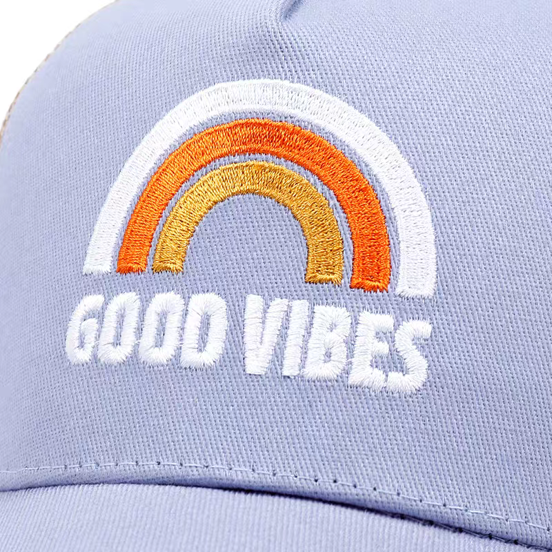 Flat Embroidery Mesh Trucker Cap Summer Breathable Sun Protection Retro Fashion Sports Outdoor Casual