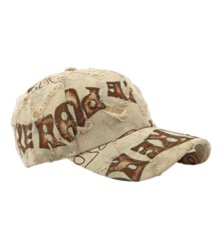 Distressed Letter Print Twill Dobby Street Style Baseball Cap Vintage Soft Adjustable Common Fabric