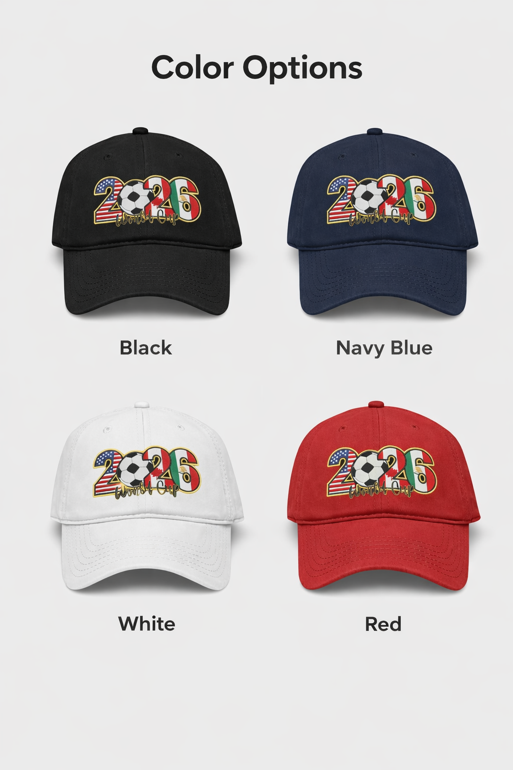 FIFA World Cup 2026 Embroidered Gray Adjustable Cotton Denim Baseball Cap