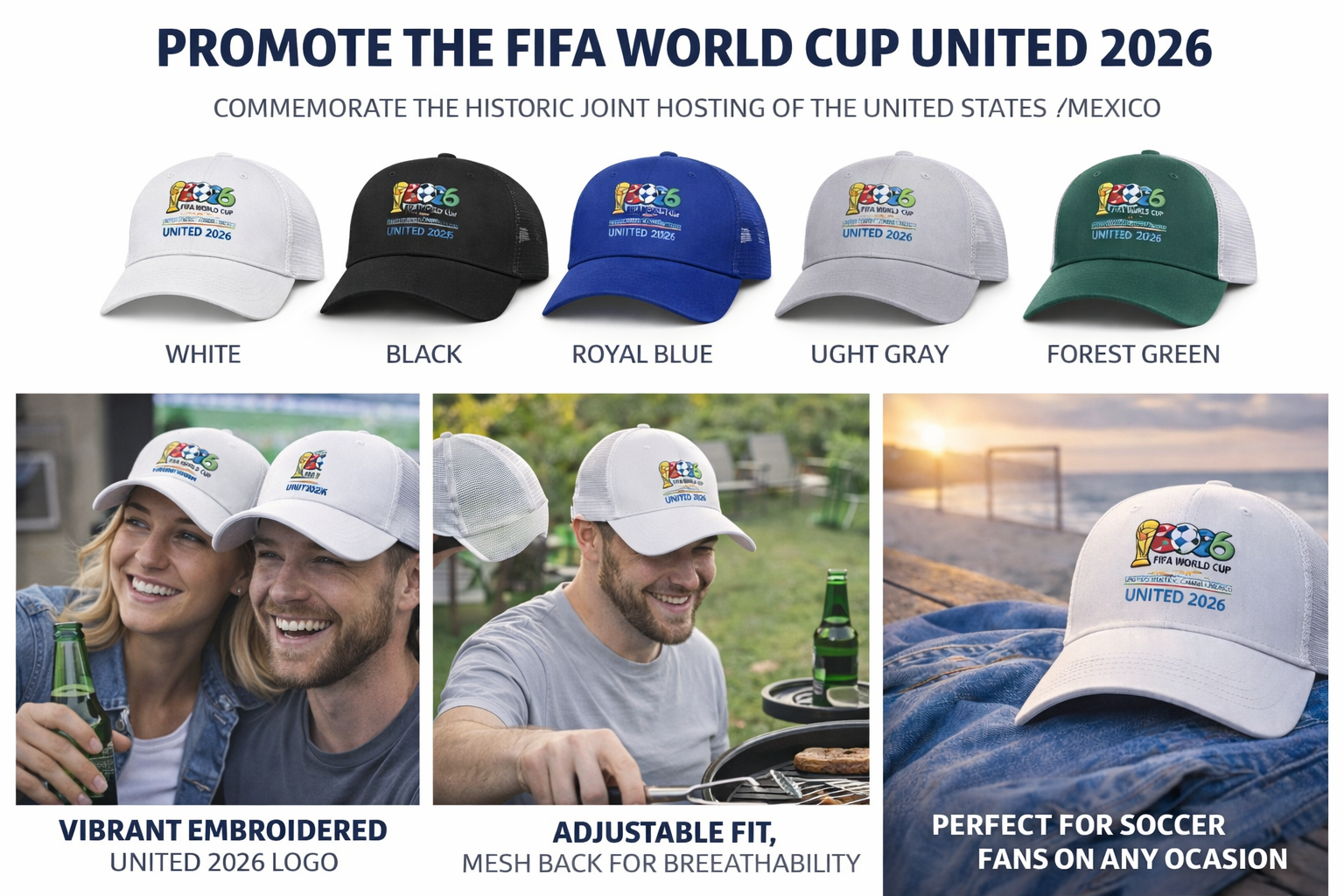 FIFA World Cup 2026 Embroidered Gray Adjustable Cotton Denim Baseball Cap
