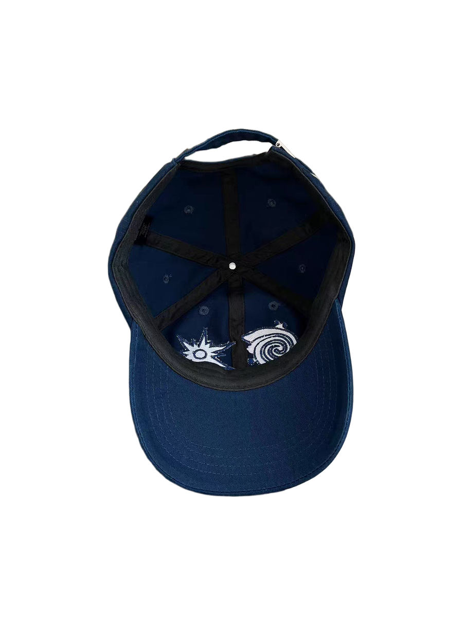 Navy Blue 6-Panel Denim Baseball Cap 100% Cotton Vintage Retro Style Affixed Cloth Embroidery Adjustable Metal Buckle Unisex