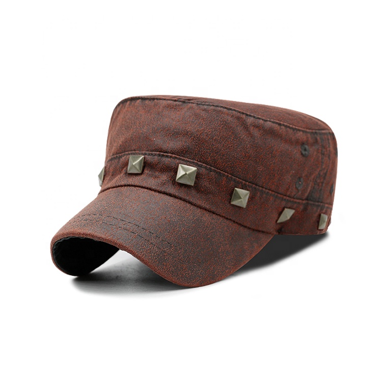 Promotion Washed Leather Classic Tactical Hat Stylish Trendy Hat With Rivet High Quality